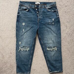 Zara Men's Distressed Blue Relaxed Jeans